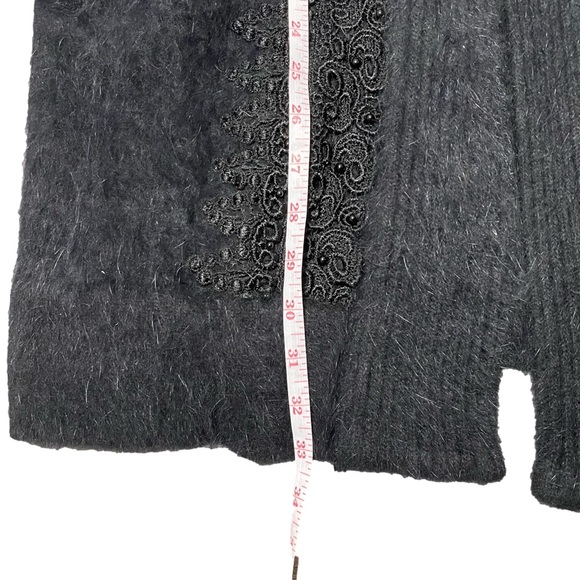 Vintage Angora Rabbit Wool - Beaded Long Sleeve Fuzzy Open Cardigan Jacket - M/L - Picture 8 of 12
